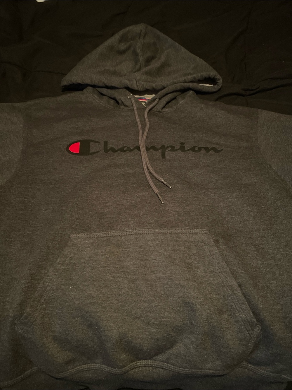 Champion Gray Pullover Hoodie with Red & Blue Trim